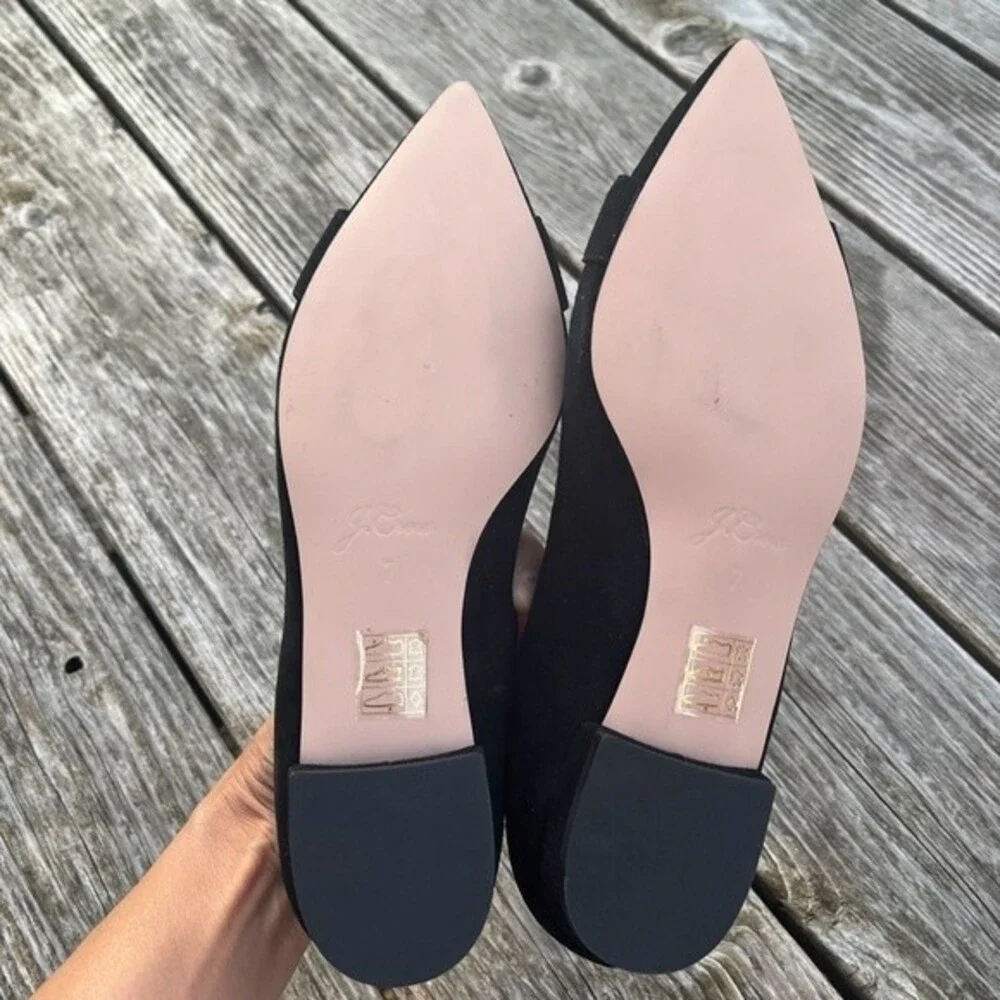 J.Crew Pointed Toe Suede Flats with Crystal Buckle Details in Black 7 NWOB
